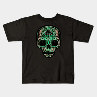 Sugar Skull - Salmon Green Kids T-Shirt